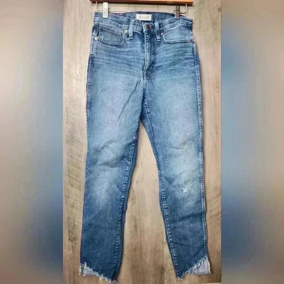 Madewell 10" High-Rise Skinny Jeans Cutout Tulip Raw Frayed Hem Edition 27 - Picture 2 of 12